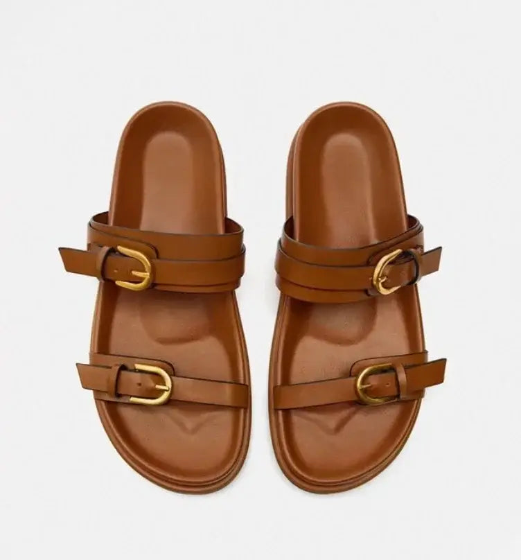 Woman Flat Slingback Shoes Female Summer Straps Round Toe