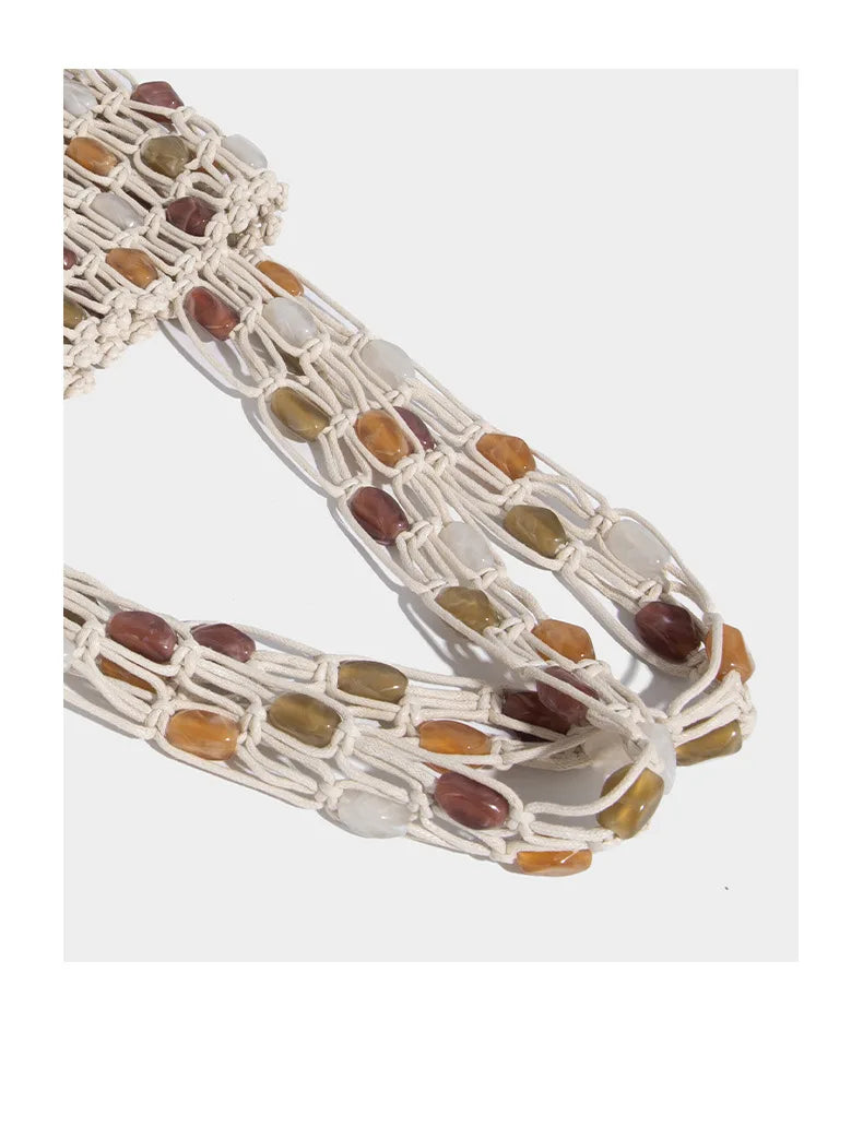 Ladies Summer Beaded Woven Bag Bucket