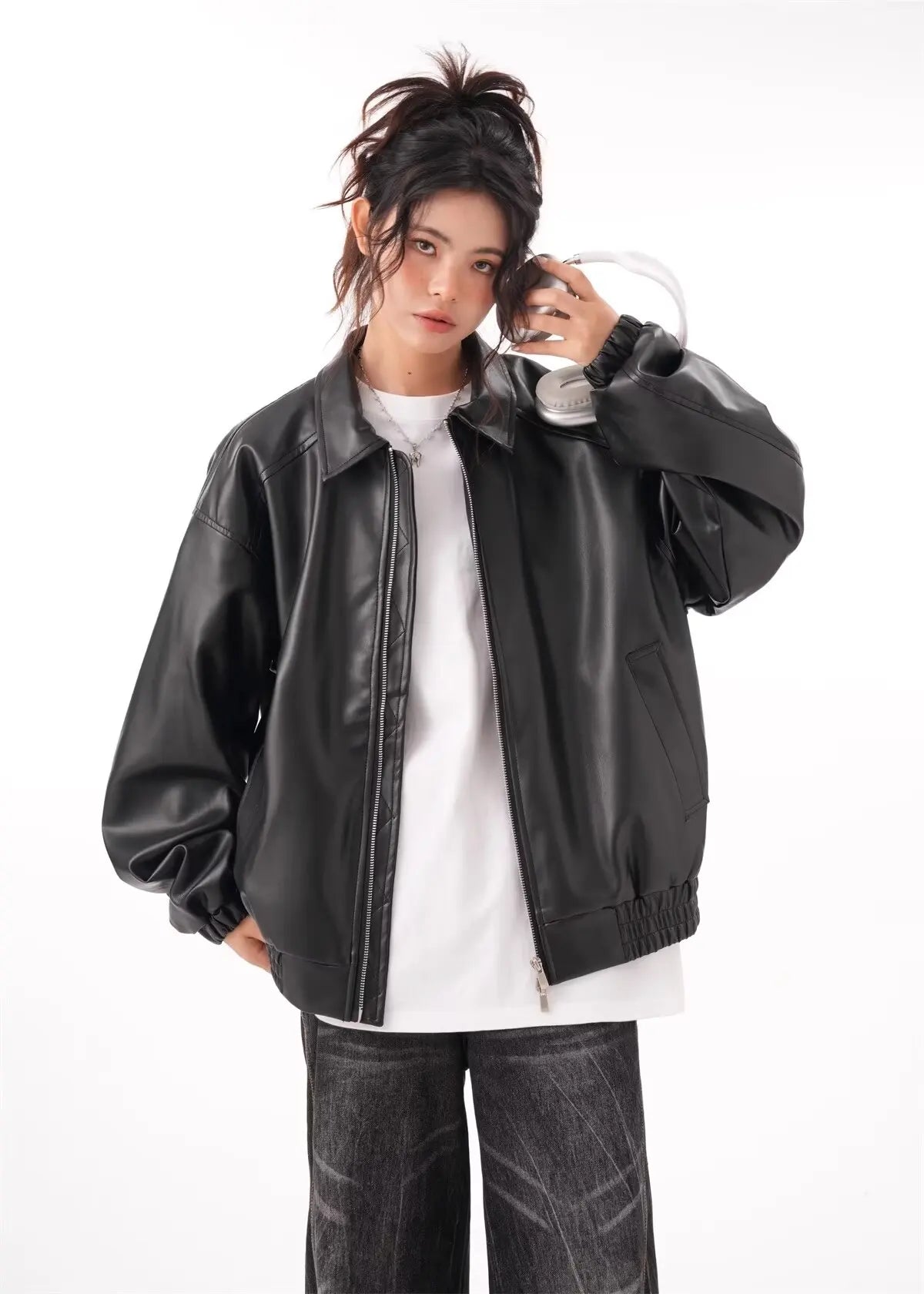 Faux PU Leather Rider Jacket For Women