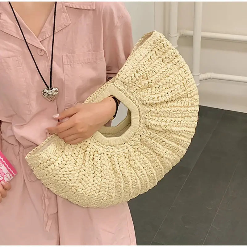 Natural Fiber Snap Clutch Bag