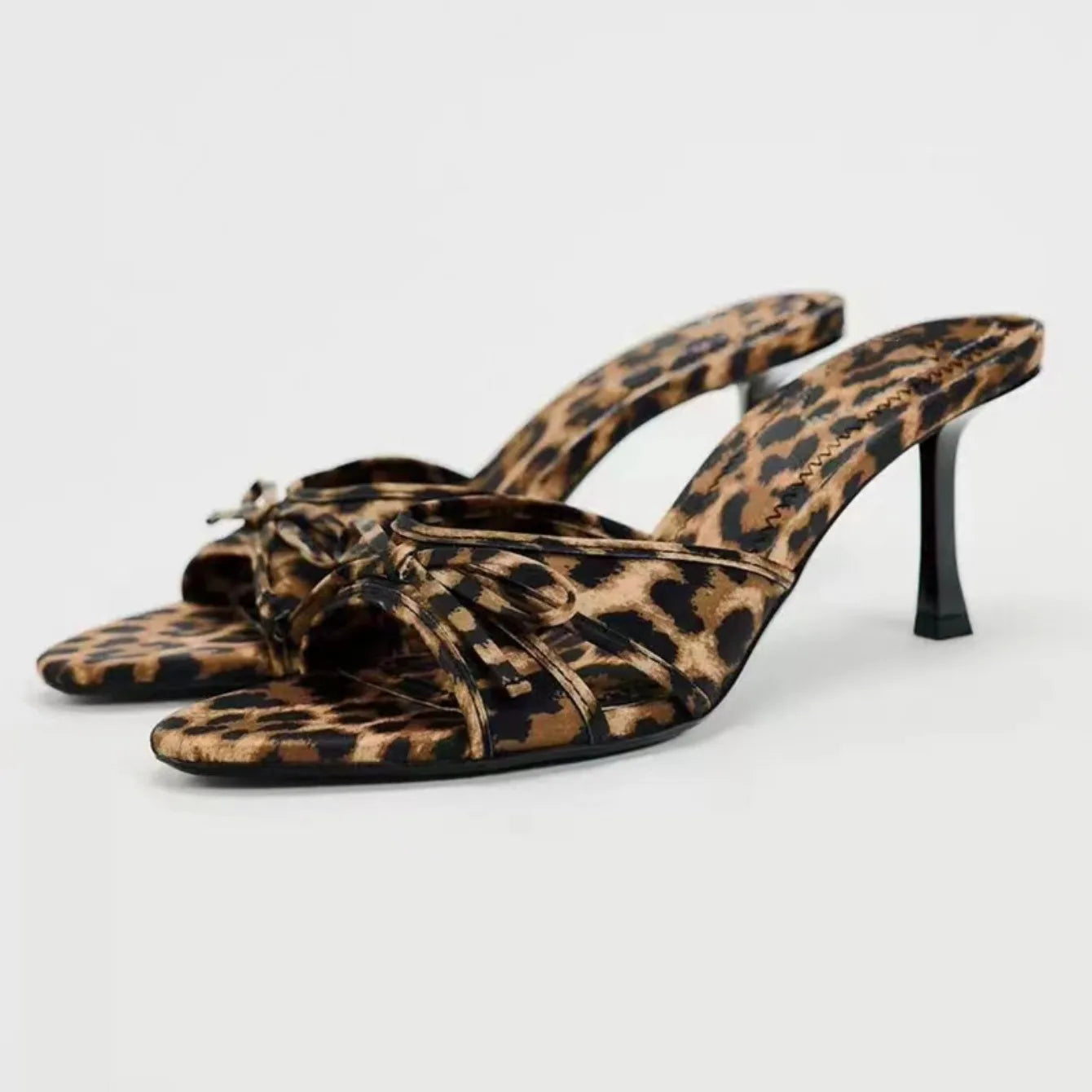High Quality Women Shoes Bow Knot Leopard Print Heel