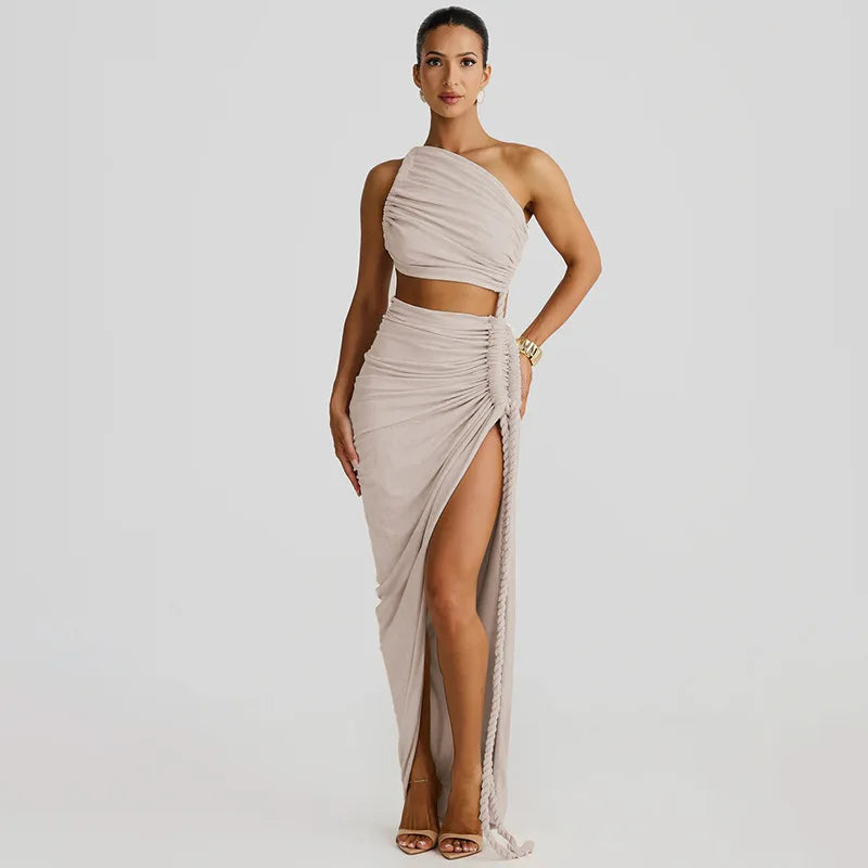 One-shoulder Strapless Tether Ruched Dress