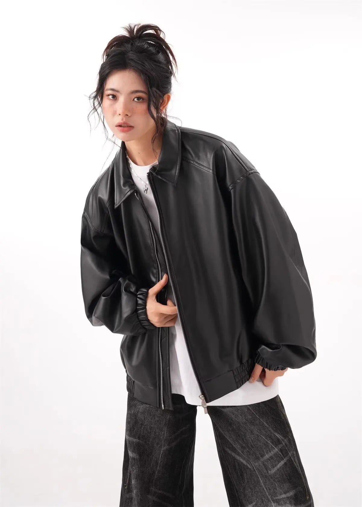 Faux PU Leather Rider Jacket For Women