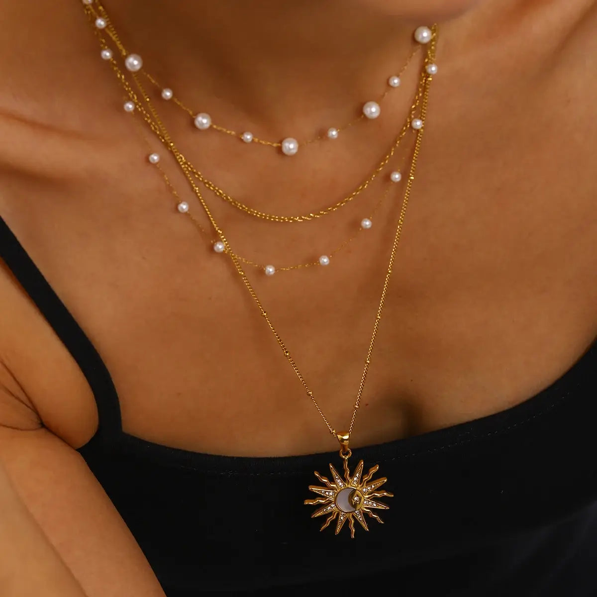 Popular Sun Moon Zircon Necklace Star Pendant