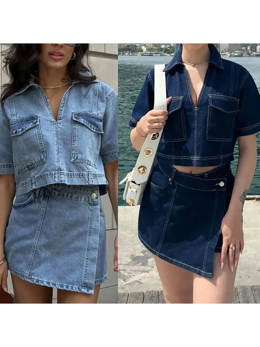 Women’s 2 Piece Denim Outfits Set