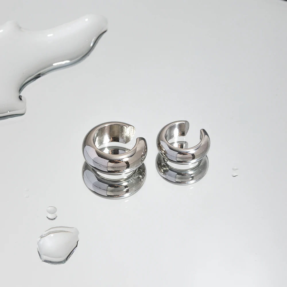 Stainless Steel Chunky Huggie Hoop Earrings