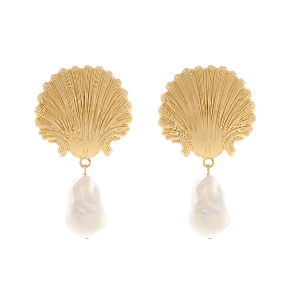 Shell Imitation Pearl Dangle Earrings