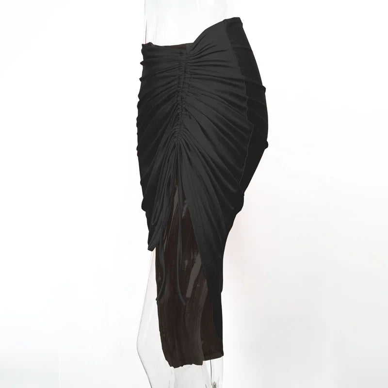 Women Asymmetrical Shirring Skirt High Waist