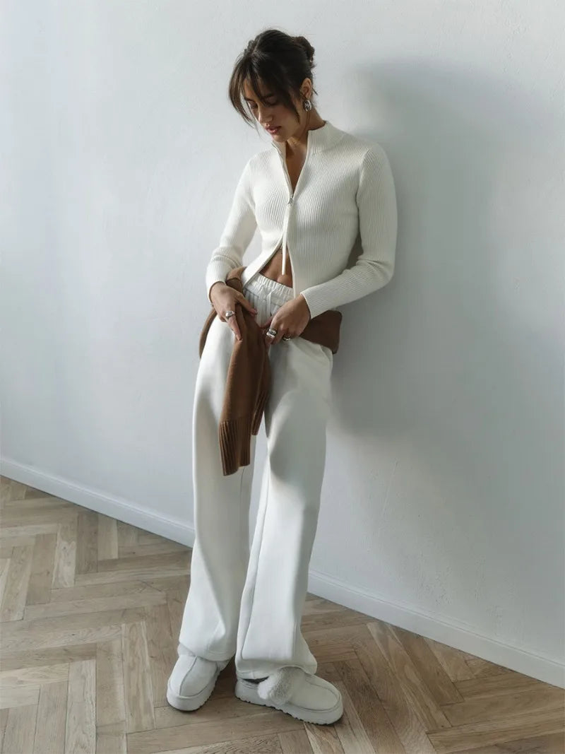 Solid Double Zip Knit Cardigan Women