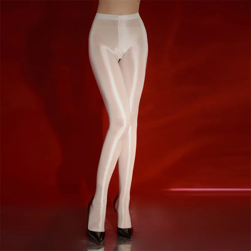 Hochelastische Skinny-Leggings, ölglänzende Satin-Strumpfhose mit hoher Taille 