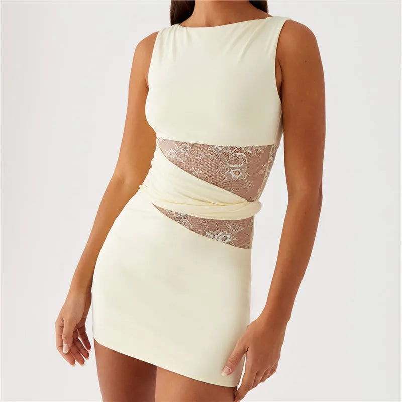 Women Lace Patchwork Mini Dress