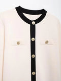 Women's Knitted Cardigan Sweater with Golden Buttons, O-Neck, - Norellé