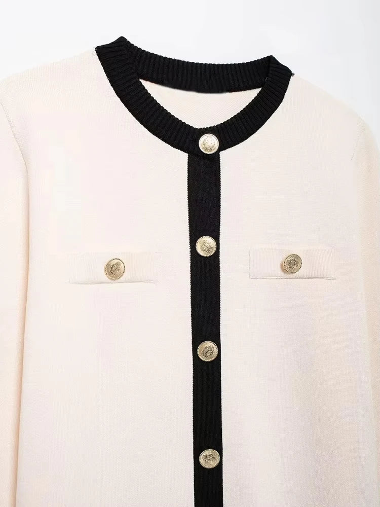 Women's Knitted Cardigan Sweater with Golden Buttons, O-Neck, - Norellé