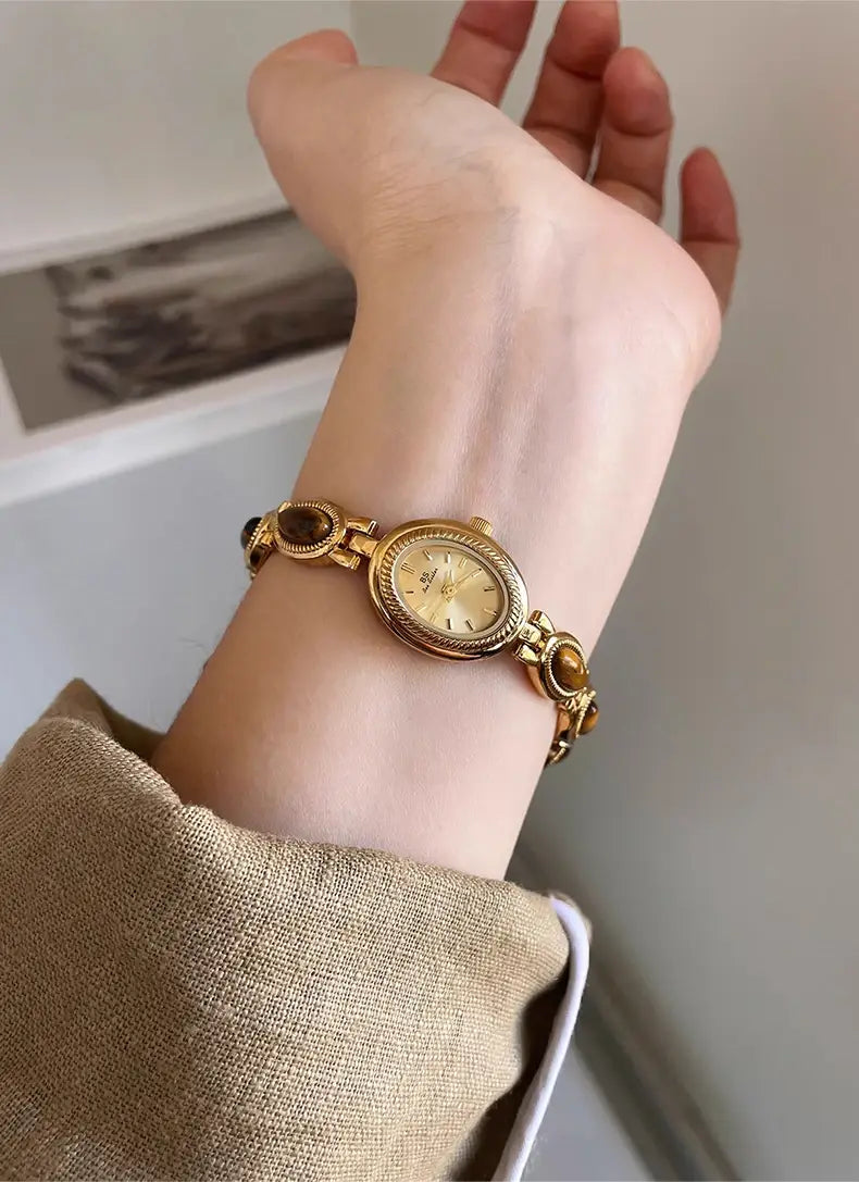 Women’s Watch Natural Premium Jade Gold Silver Bracelet Quartz