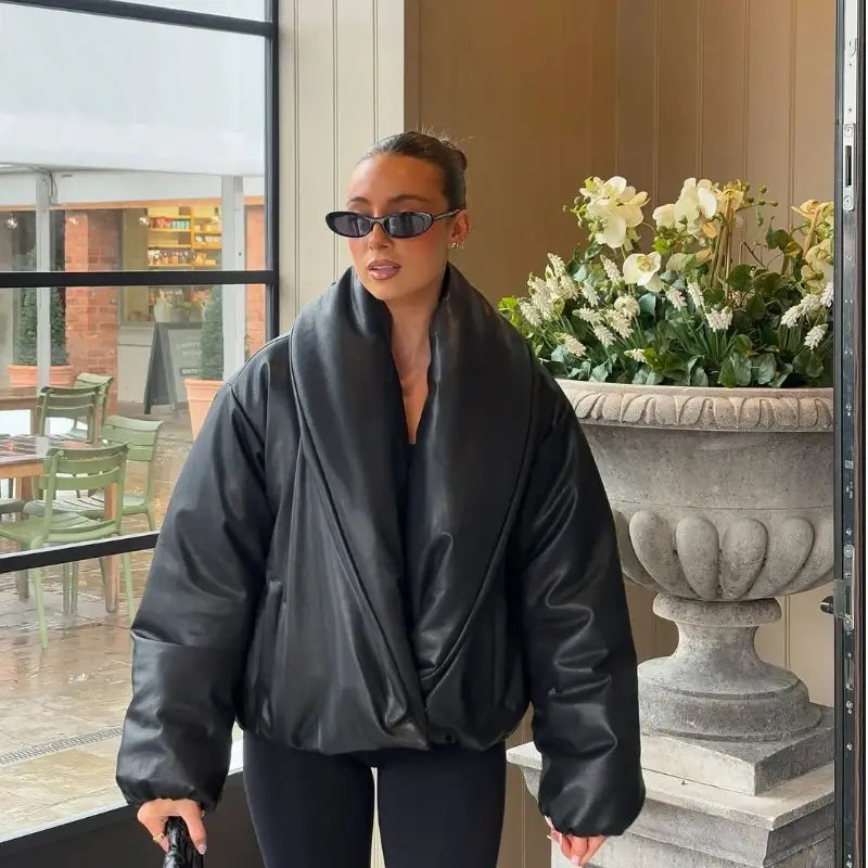 Women’s Solid Leather Cotton Jacket