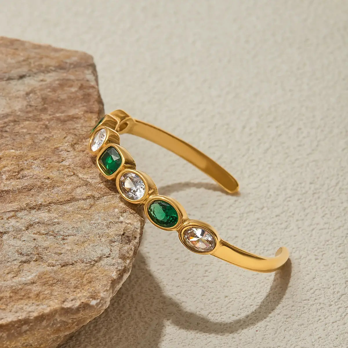 Gold Color Plated Stainless Steel White Green Zircon Bracelet