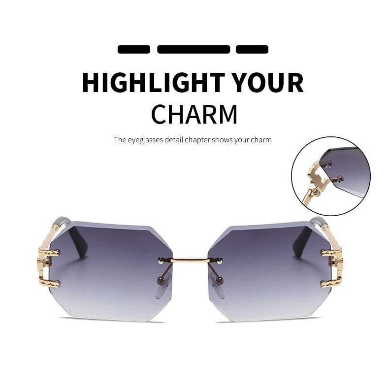 2pcs Women Rimless Polygon Sunglasses