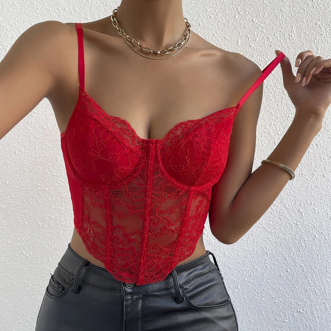 French Lace Underwire Rhomboid Fishbone Crop Top Backless - Norellé