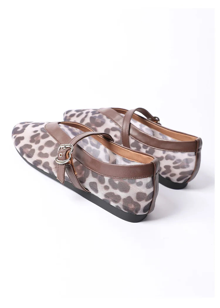 Women Leopard Mesh Breathable Flats Shoes