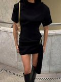 Short Sleeve Draped Mini Dress For Women Black Metal - Norellé