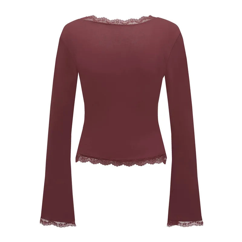 Women’s Spring Lace Trim Tee Shirt Blouses