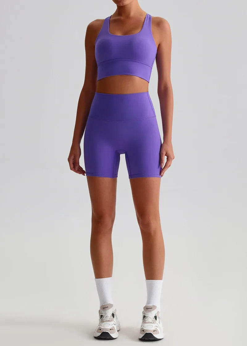 Women’s Seamless Yoga Set - Quick-Dry Naked Feel Backless Bra Booty-Lifting Shorts