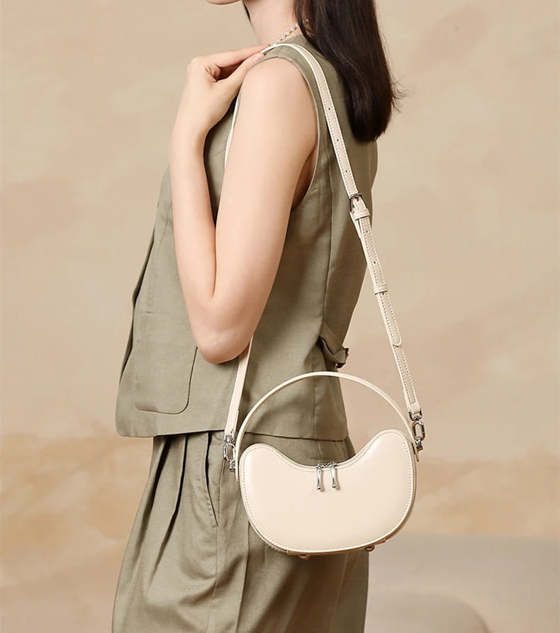 Vintage Genuine Leather Crescent Small Shoulder Crossbody Bags For Women