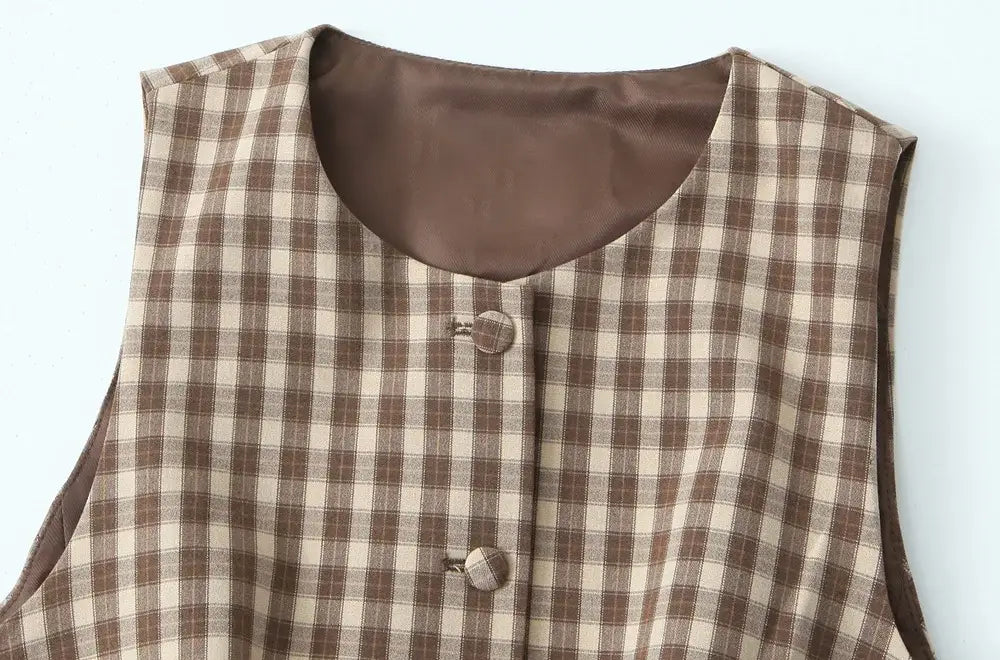 Women’s Waistcoat Top And Mid-Waist Side-Zip Pleated Skort Two-Piece Set