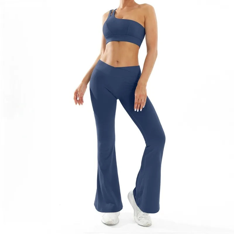 Women's Seamless Yoga Set Naked Sensation Single Shoulder Bra & Breathable Quick-Dry Slim Pants
