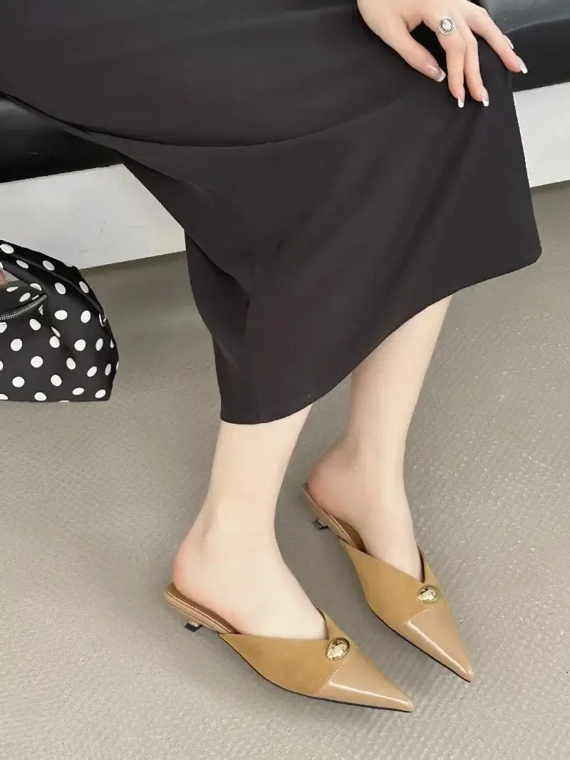 Metal Buckle Fashion Pointed Toe Mules