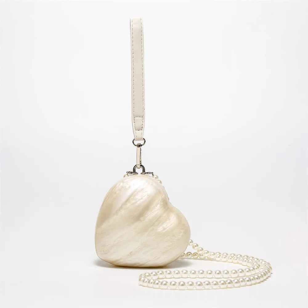 Pearl Oval Ball Beaded Long Chain Women Evening Box Clutch Bag