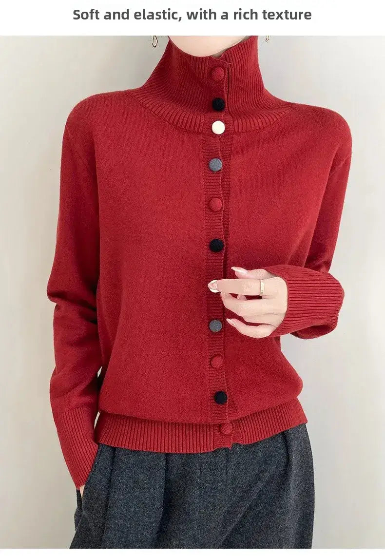 High Neck Knitted Sweater Cardigan Women’s