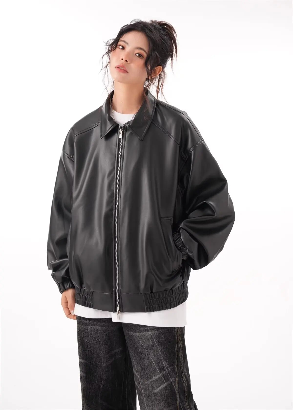 Faux PU Leather Rider Jacket For Women