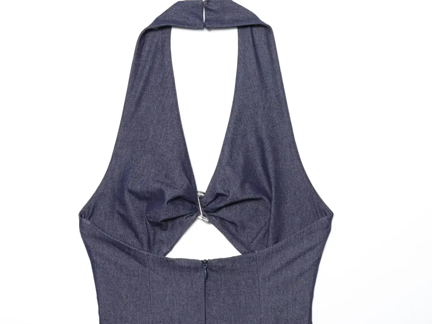 Women’s Casual Simple Slim Open Design Halter Neck Backless Midi V-neck Dress