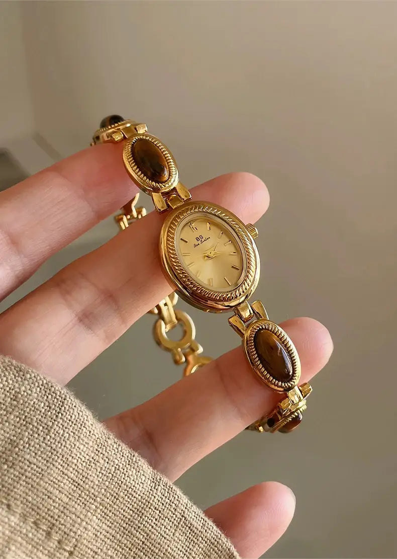 Women’s Watch Natural Premium Jade Gold Silver Bracelet Quartz