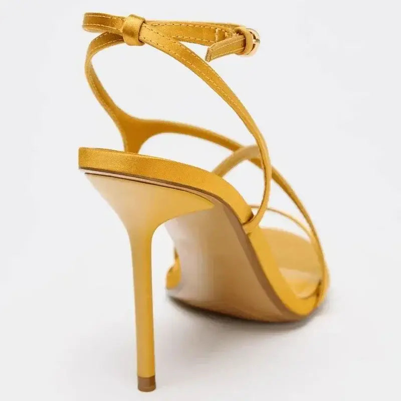 Yellow Narrow Band Shallow Design Brand Sandals Women