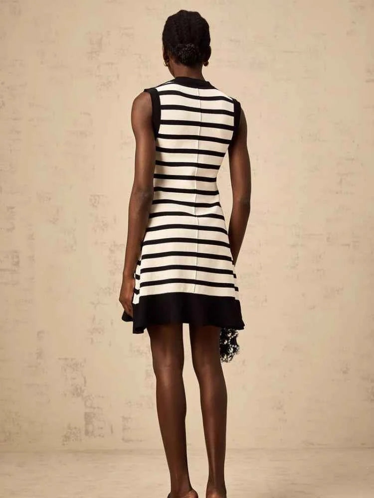 Chic Sleeveless Striped Mini Women Knit Dress