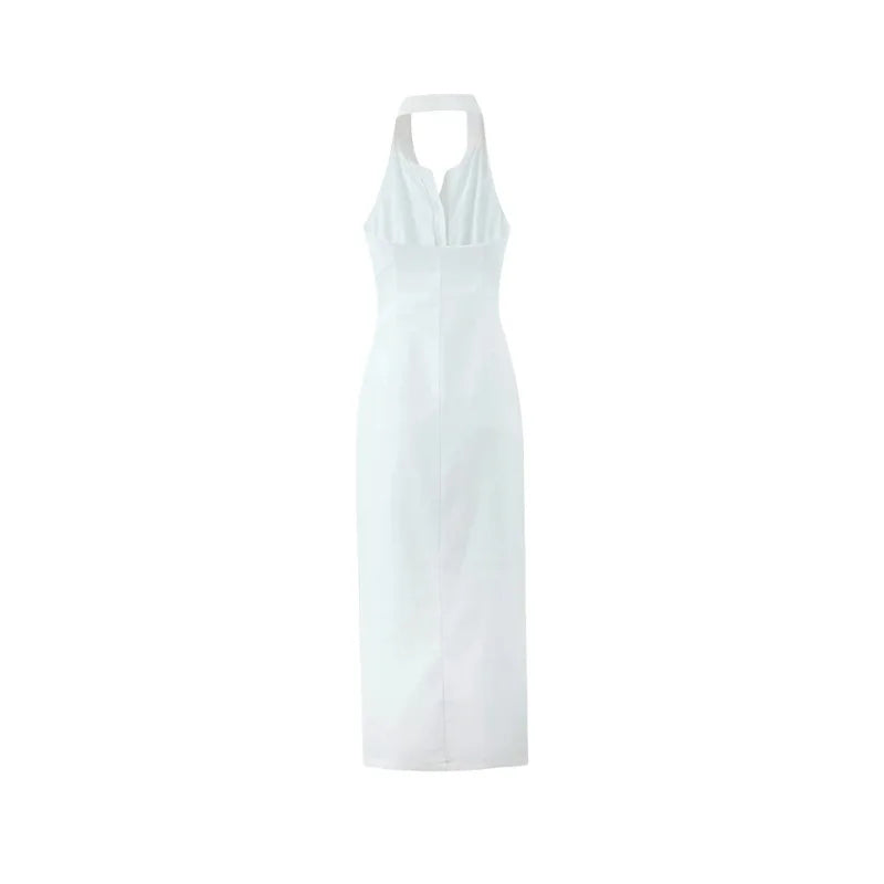 Women Button Up White Sleeveless Maxi Dress - Norellé