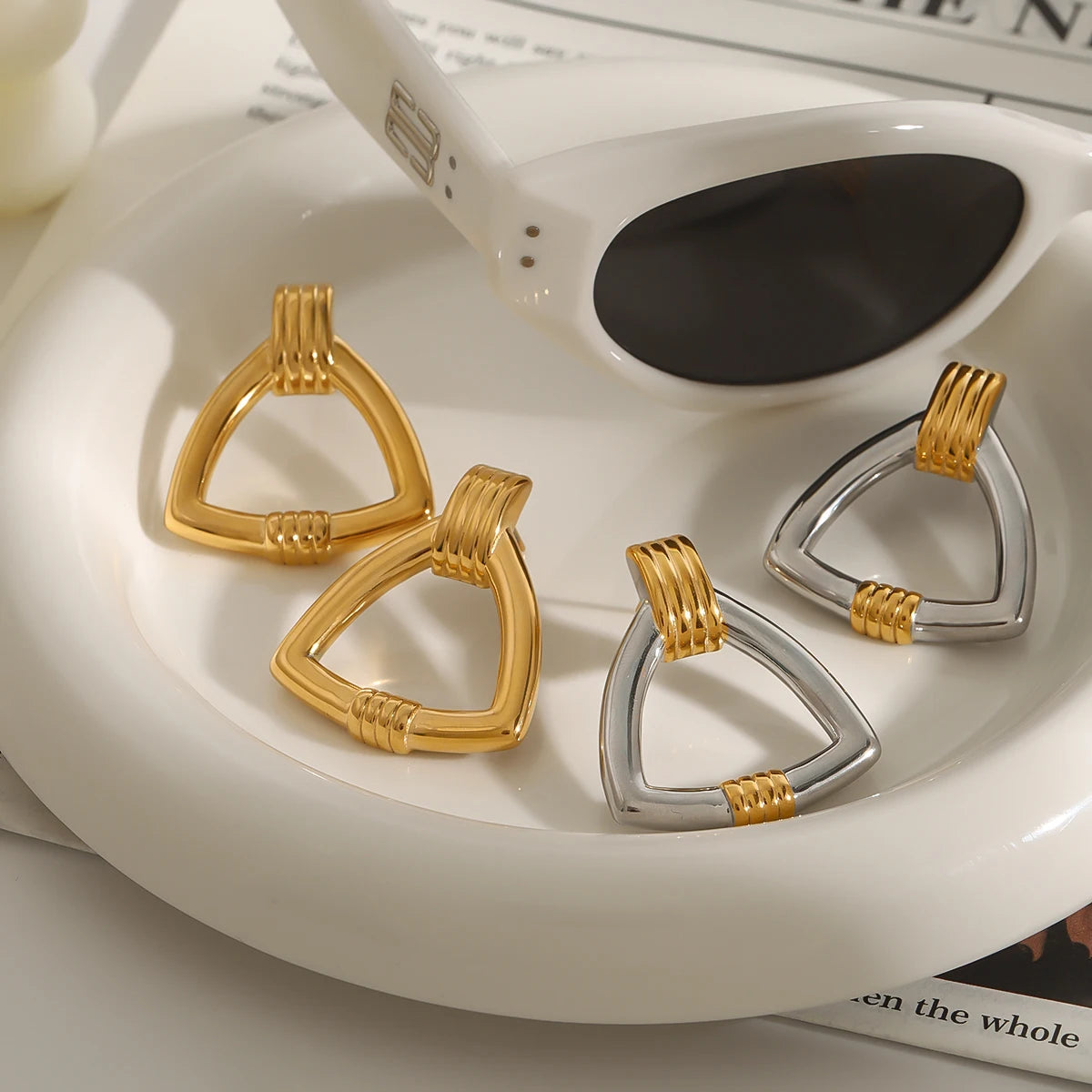 Retro Two tone Ribbed Geometric Earrings