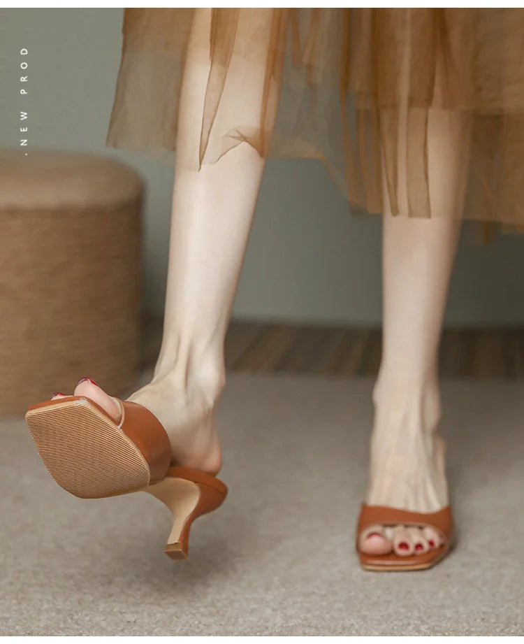 Genuine Leather French Slim Heel Slippers for Women’s