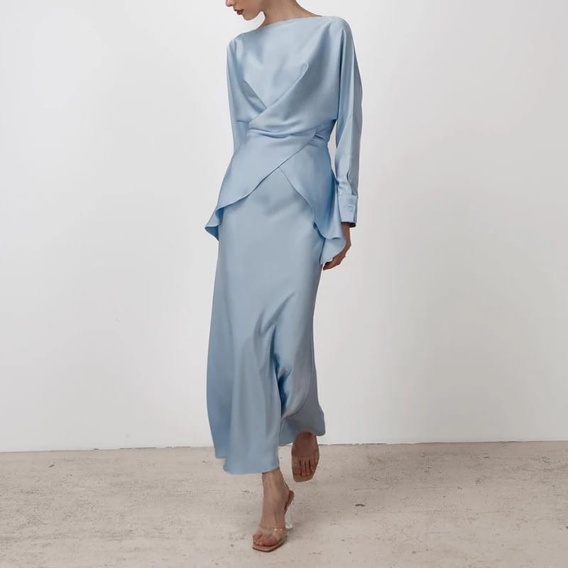 Fashion Long Sleeve Two Piece Casual Temperament Satin Women’s Set