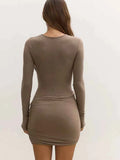 Round Neck Ruched Women Bodycon Dress