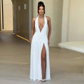 Women's Sleeveless Hanging Neck Deep V-neck Long Dress - Norellé