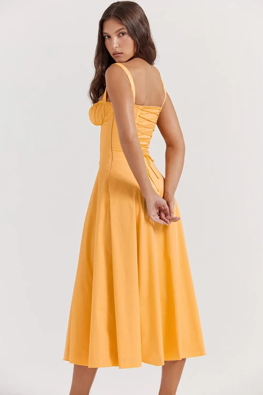 Summer Spaghetti Strap Midi Dress Elegant Long Lace Up