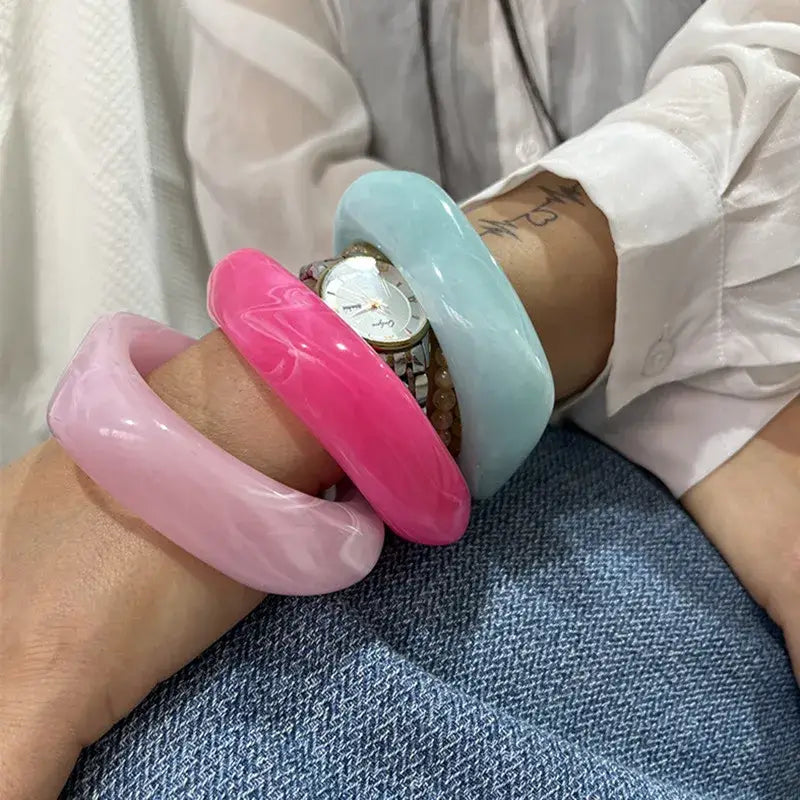 Jelly Color Big Irregular Square Acrylic Wide Bangle