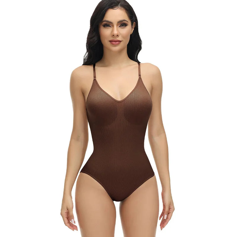 V Neck Spaghetti Strap Bodysuit Compression Body Suits