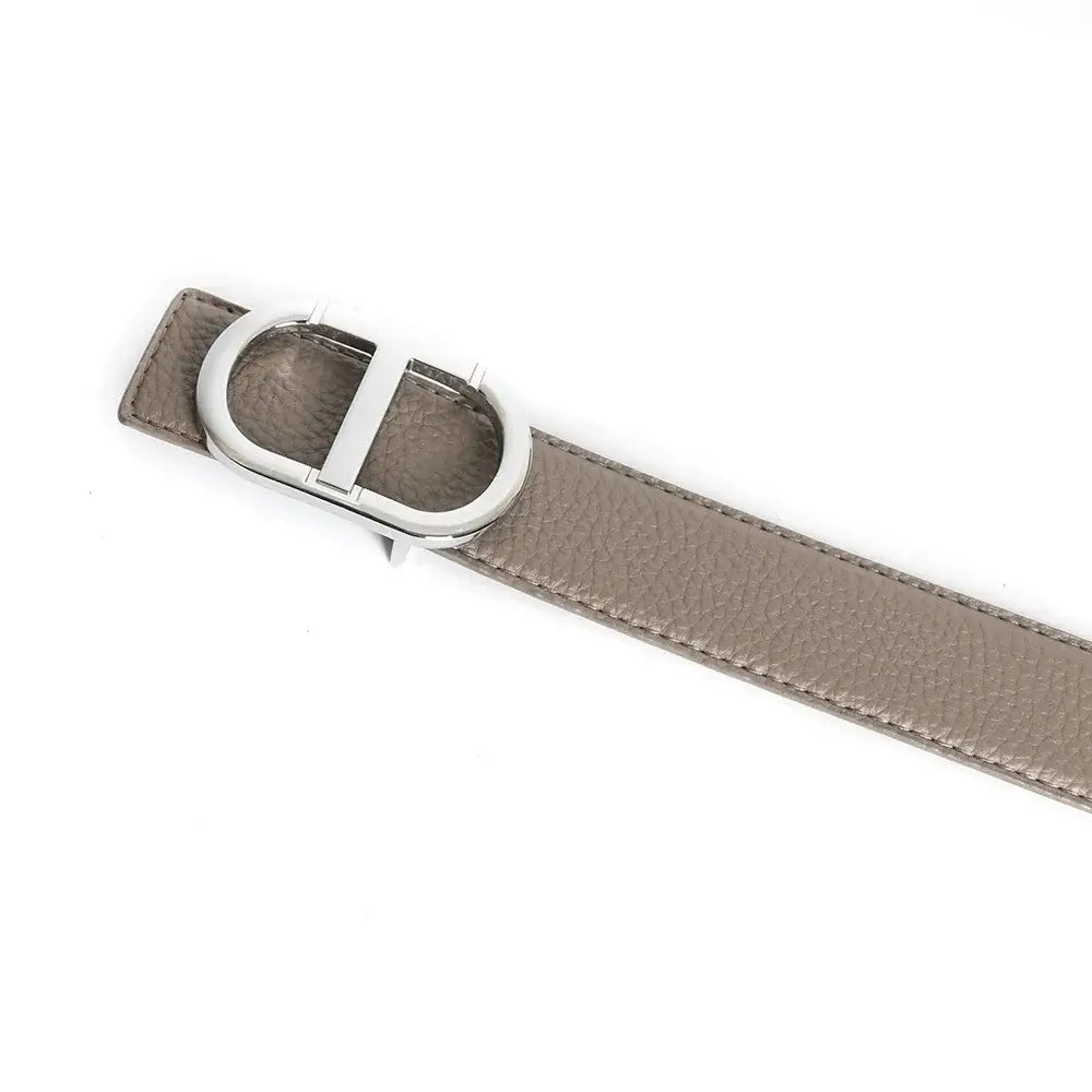 Grey Vintage T Buckle Belt Women Genuine Real Leather