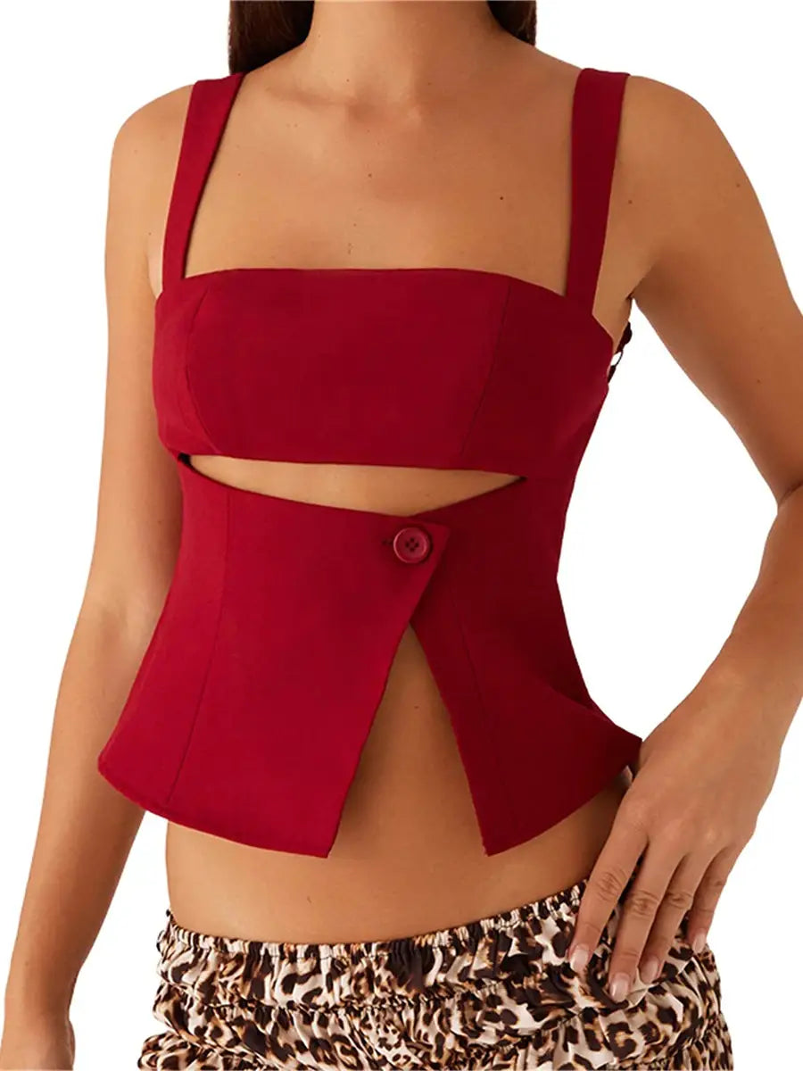 Women Crop Top Split Hem Cutout Backless Tank