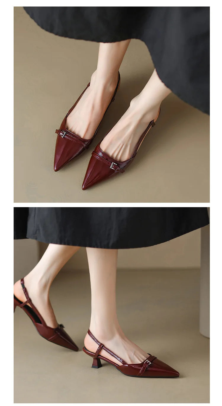 Women’s Patent Leather Slip on Pointed Toe Sandals