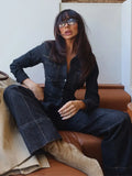 Chic Women's Vintage Denim Set Single Breasted Lapel Jacket - Norellé